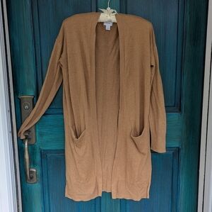 Camel Tan Open Front Longline Cardigan Sweater with Pockets — Women’s Medium